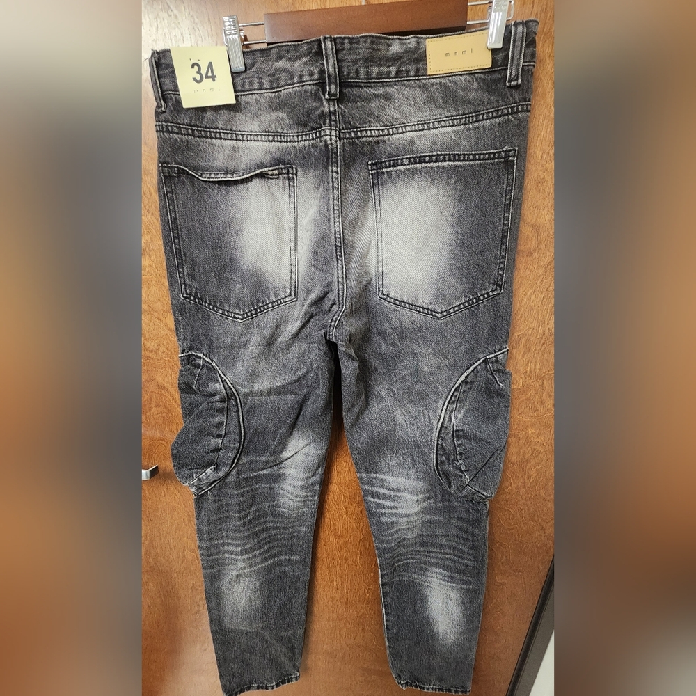 MNML Charcoal Slim Jeans with Distinctive Zippers - Picture 2 of 3